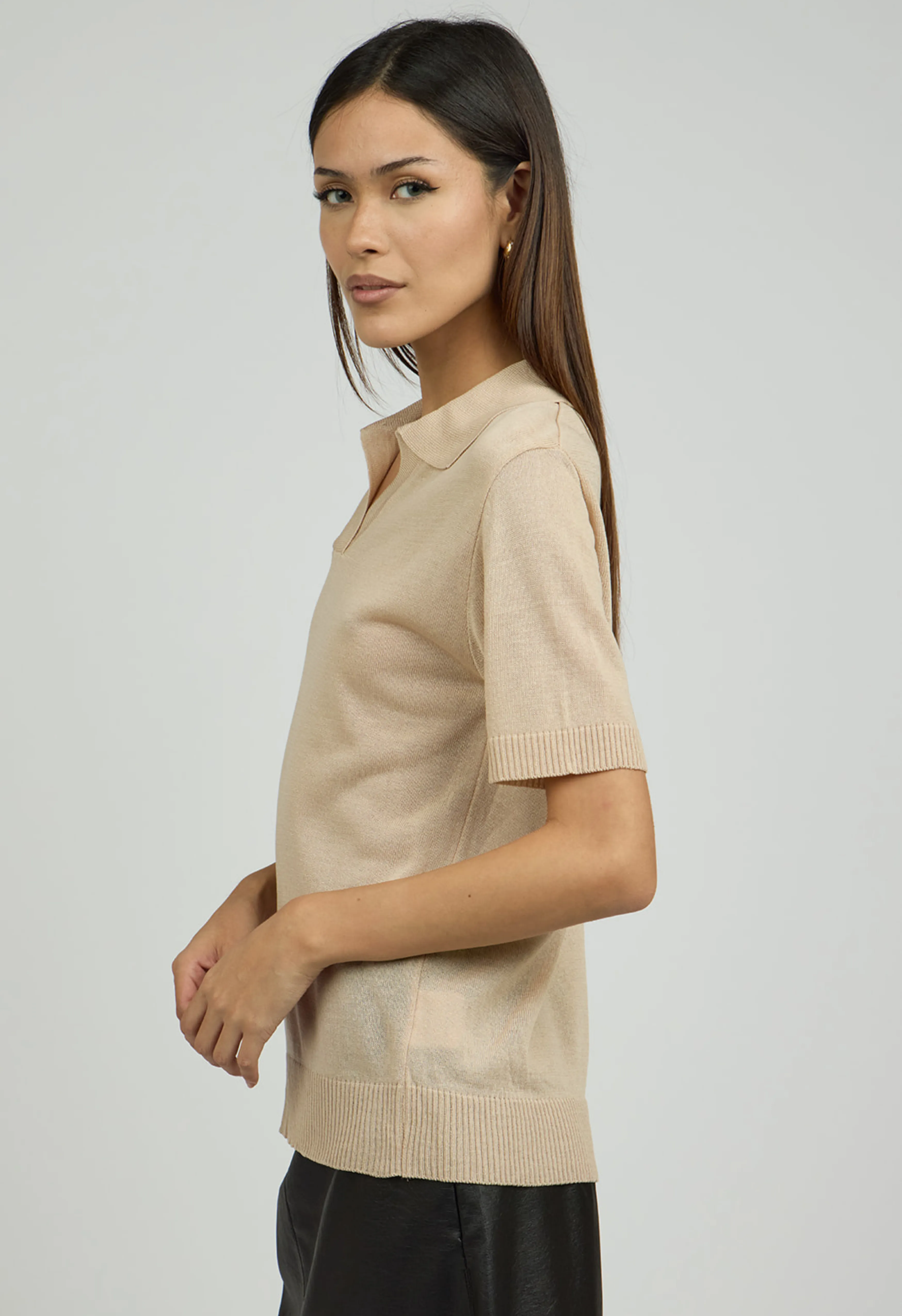 Helen Knit Polo in Beige