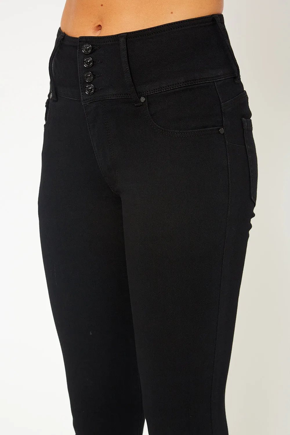 High-rise four button black skinny pants