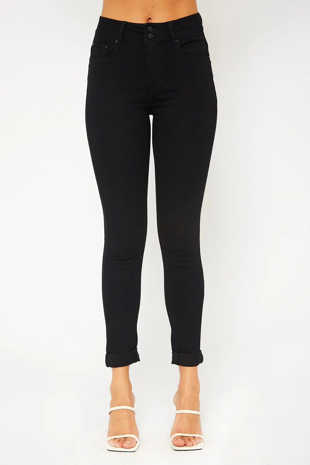 High-rise two button black skinny pants