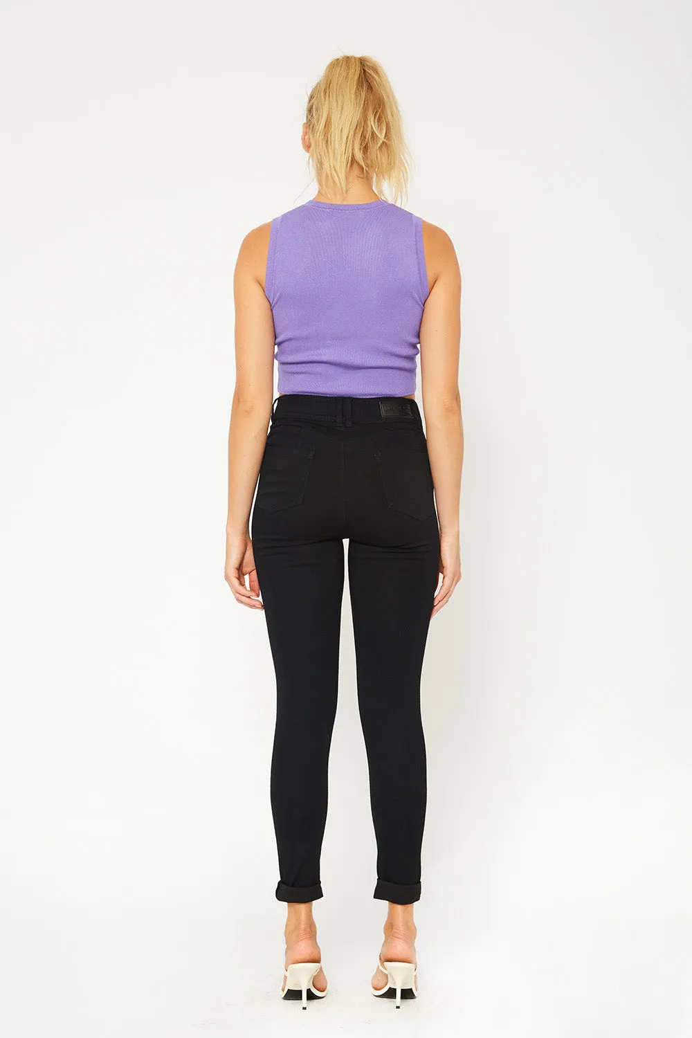 High-rise two button black skinny pants