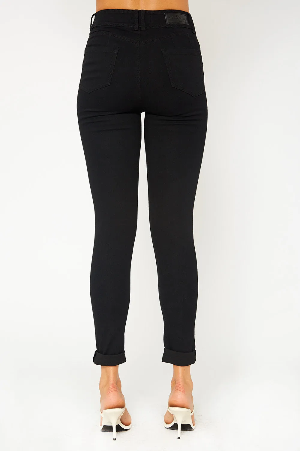 High-rise two button black skinny pants