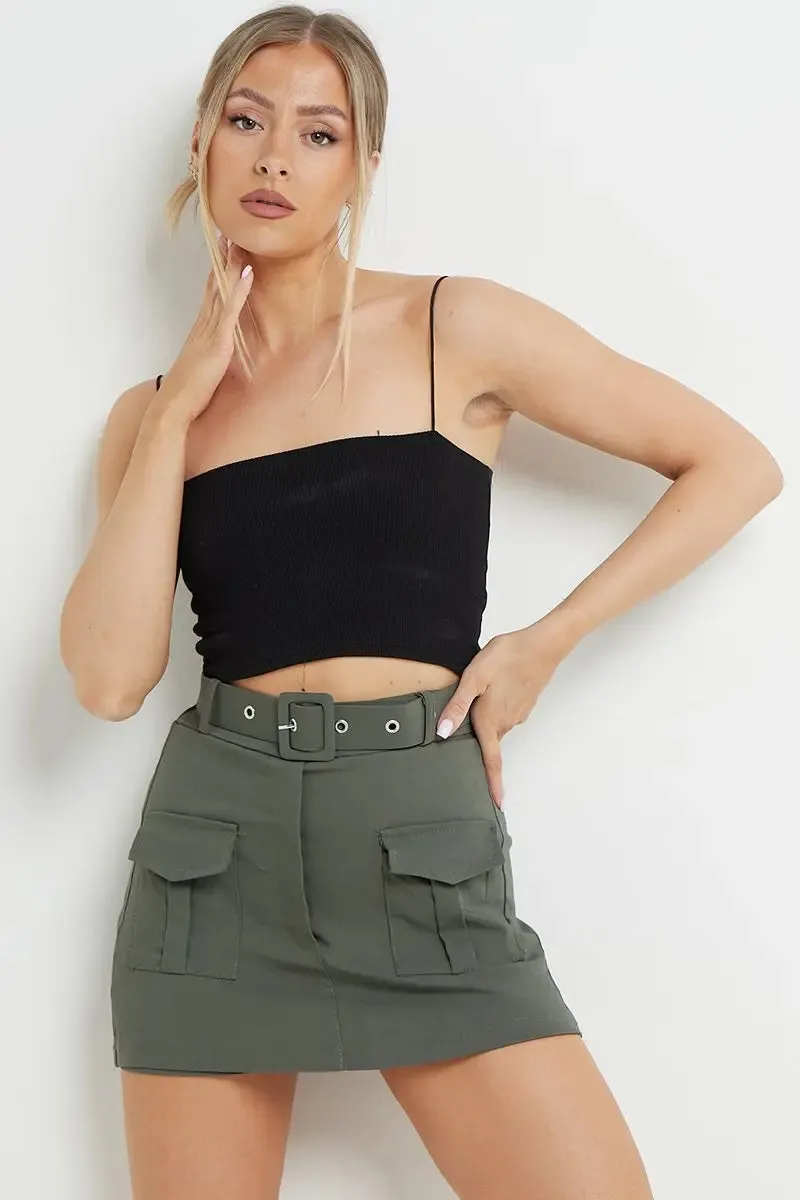 High Waist Pockets Belt Decor Skort