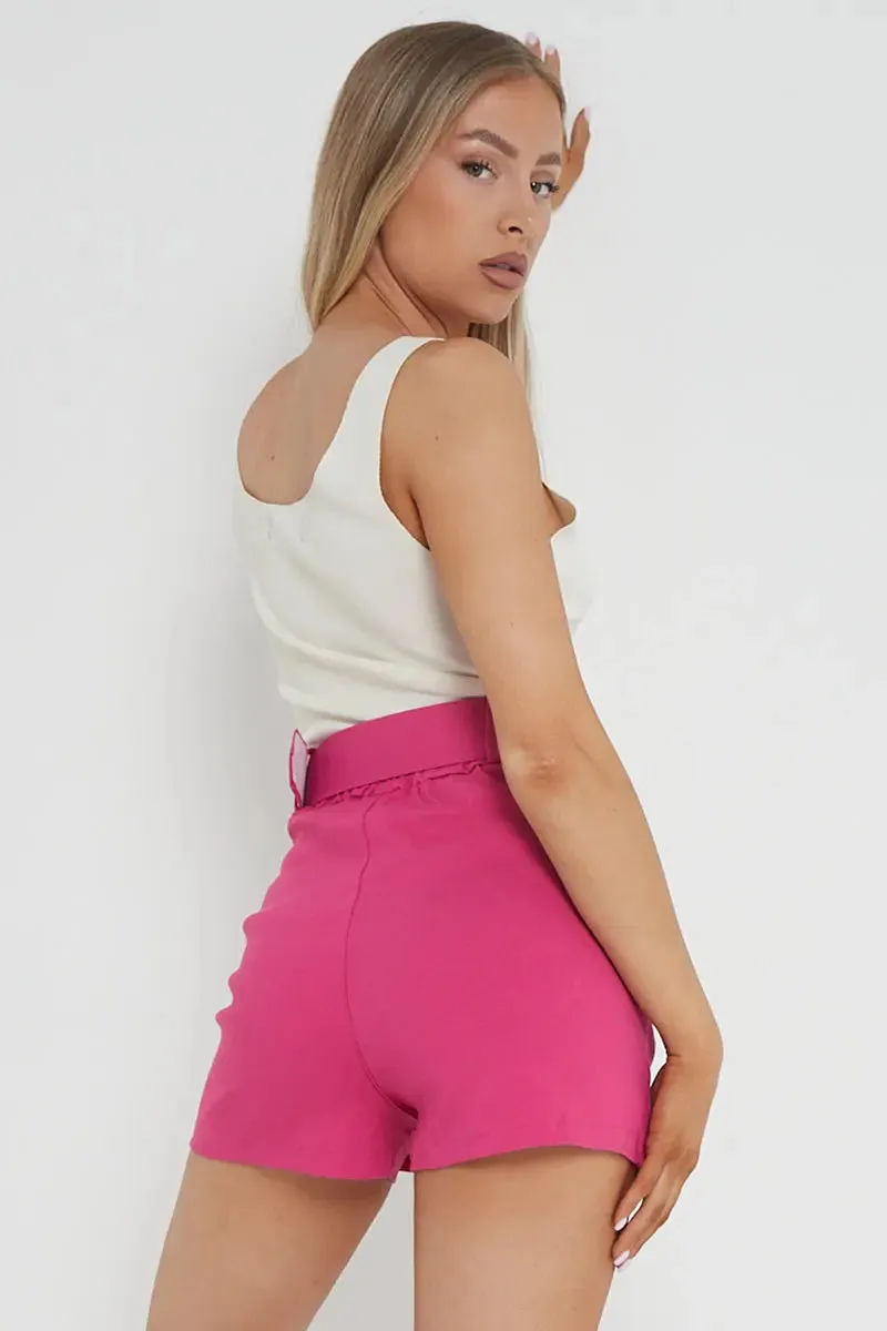 High Waist Pockets Belt Decor Skort
