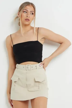 High Waist Pockets Belt Decor Skort
