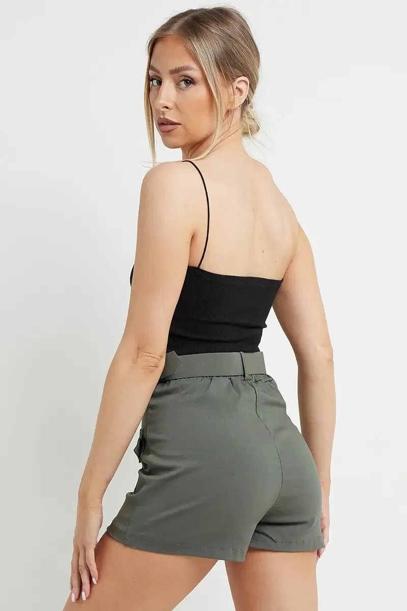 High Waist Pockets Belt Decor Skort