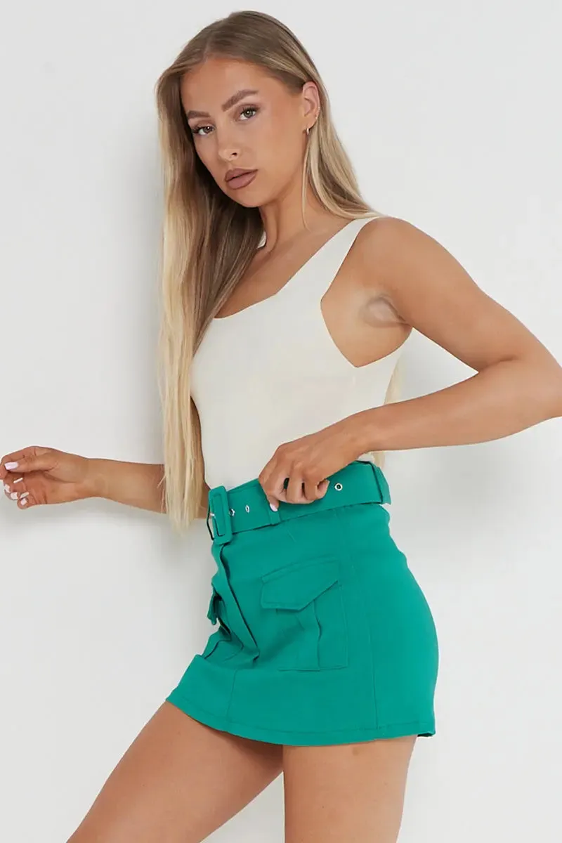 High Waist Pockets Belt Decor Skort