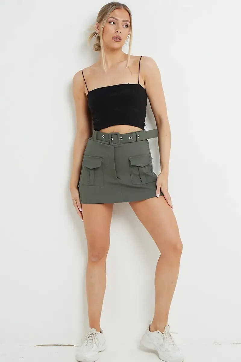 High Waist Pockets Belt Decor Skort