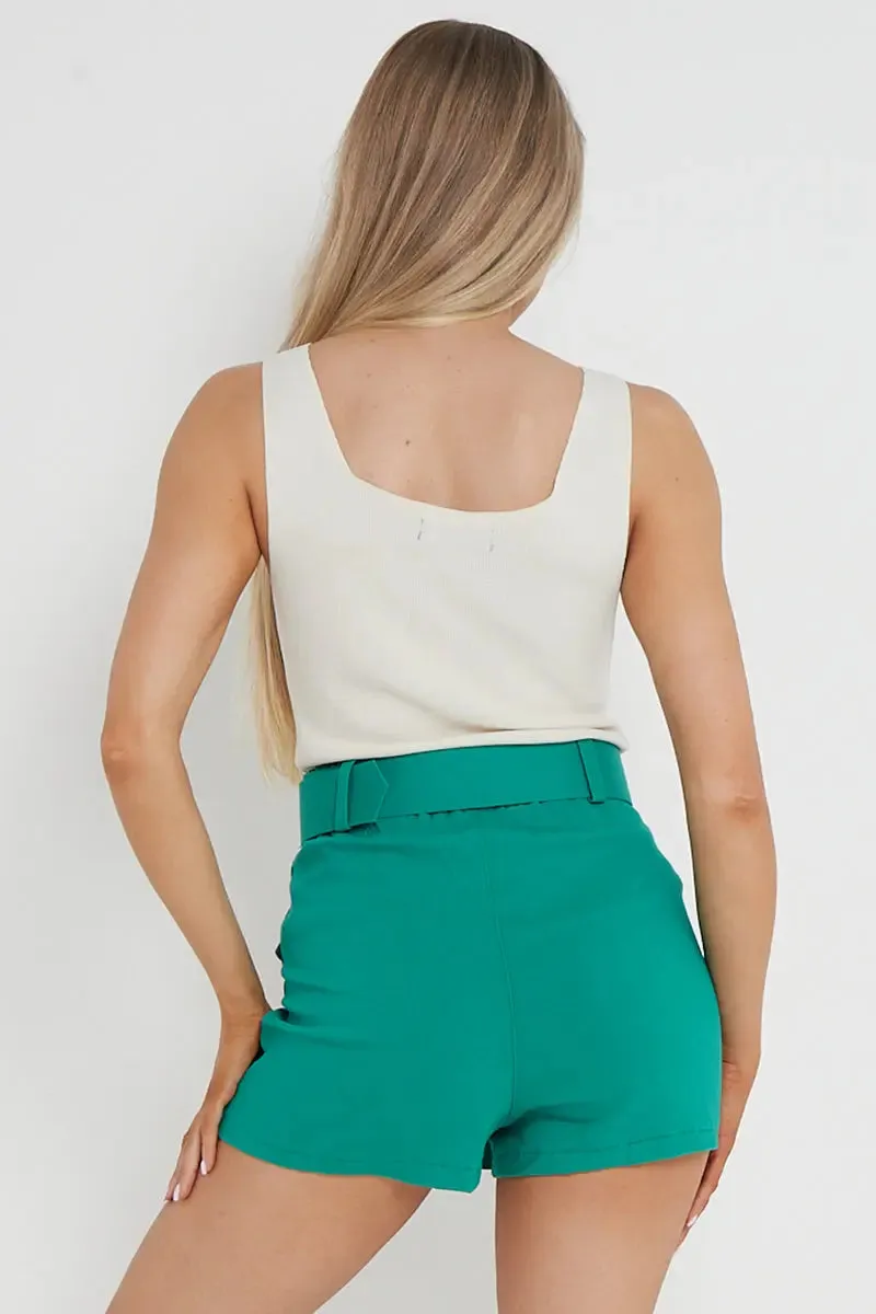 High Waist Pockets Belt Decor Skort