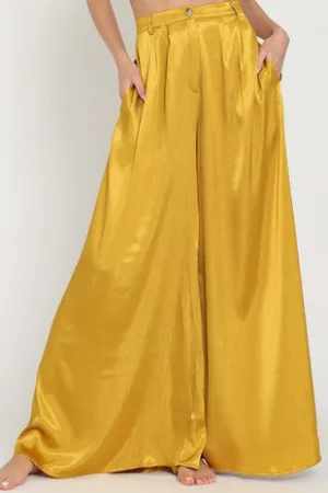 High waisted satin golden camel pants