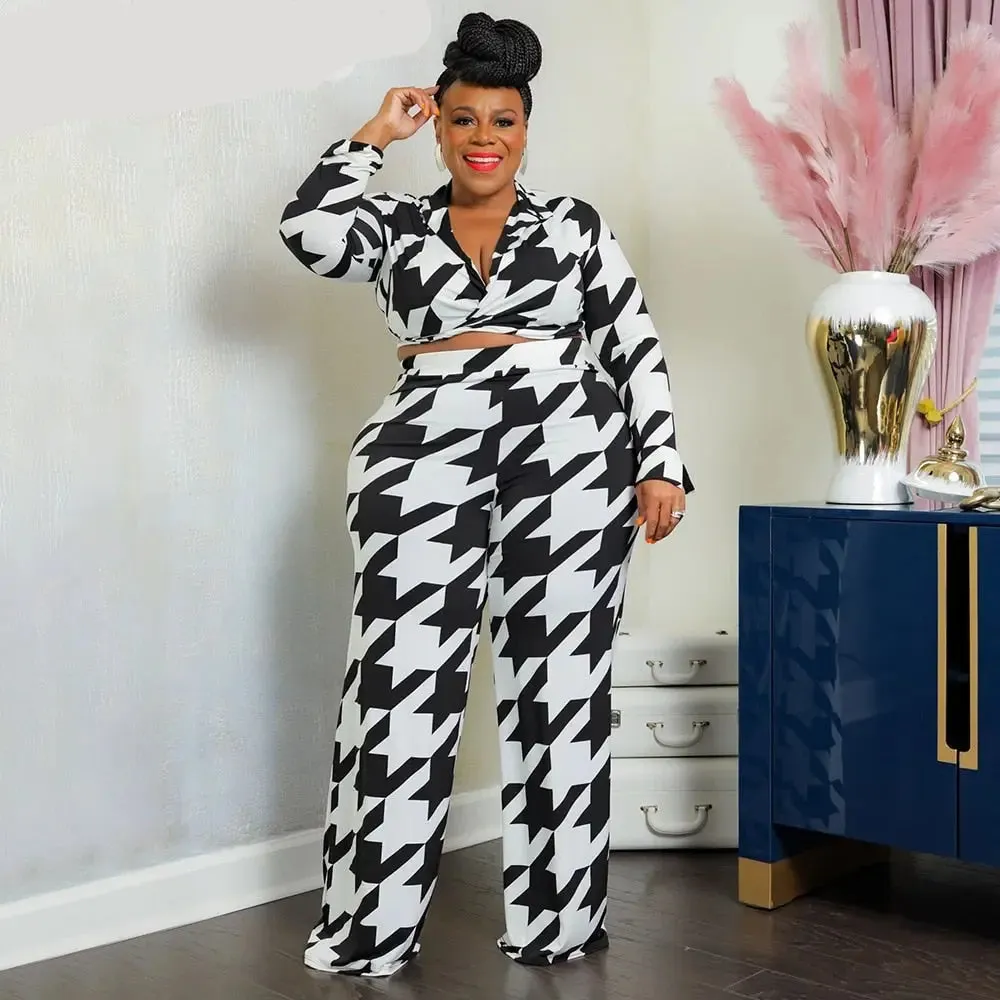 Houndstooth Crop Top and Pants Set