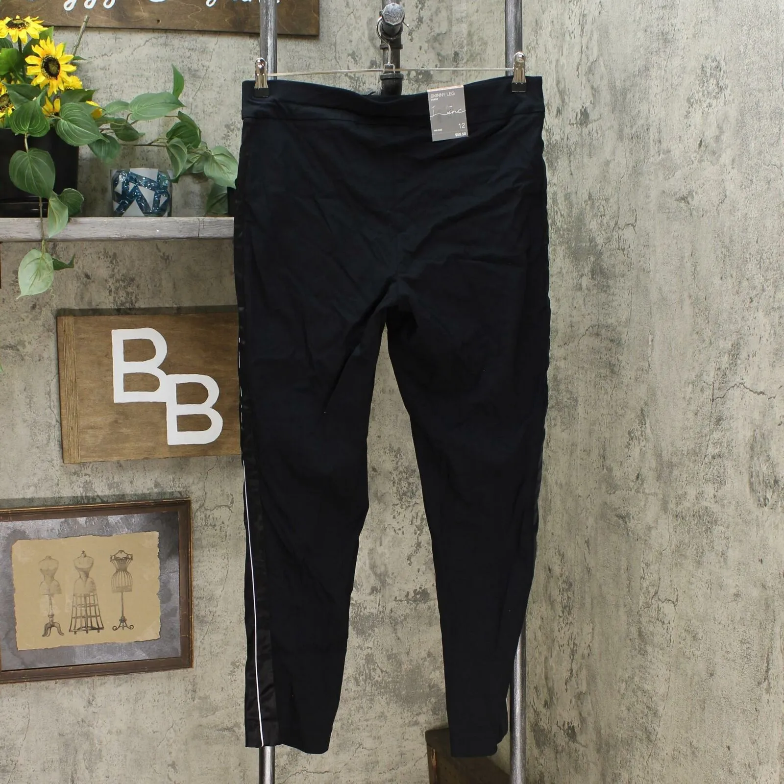 INC International Concepts Women's Curvy Satin Contrast Skinny Pants