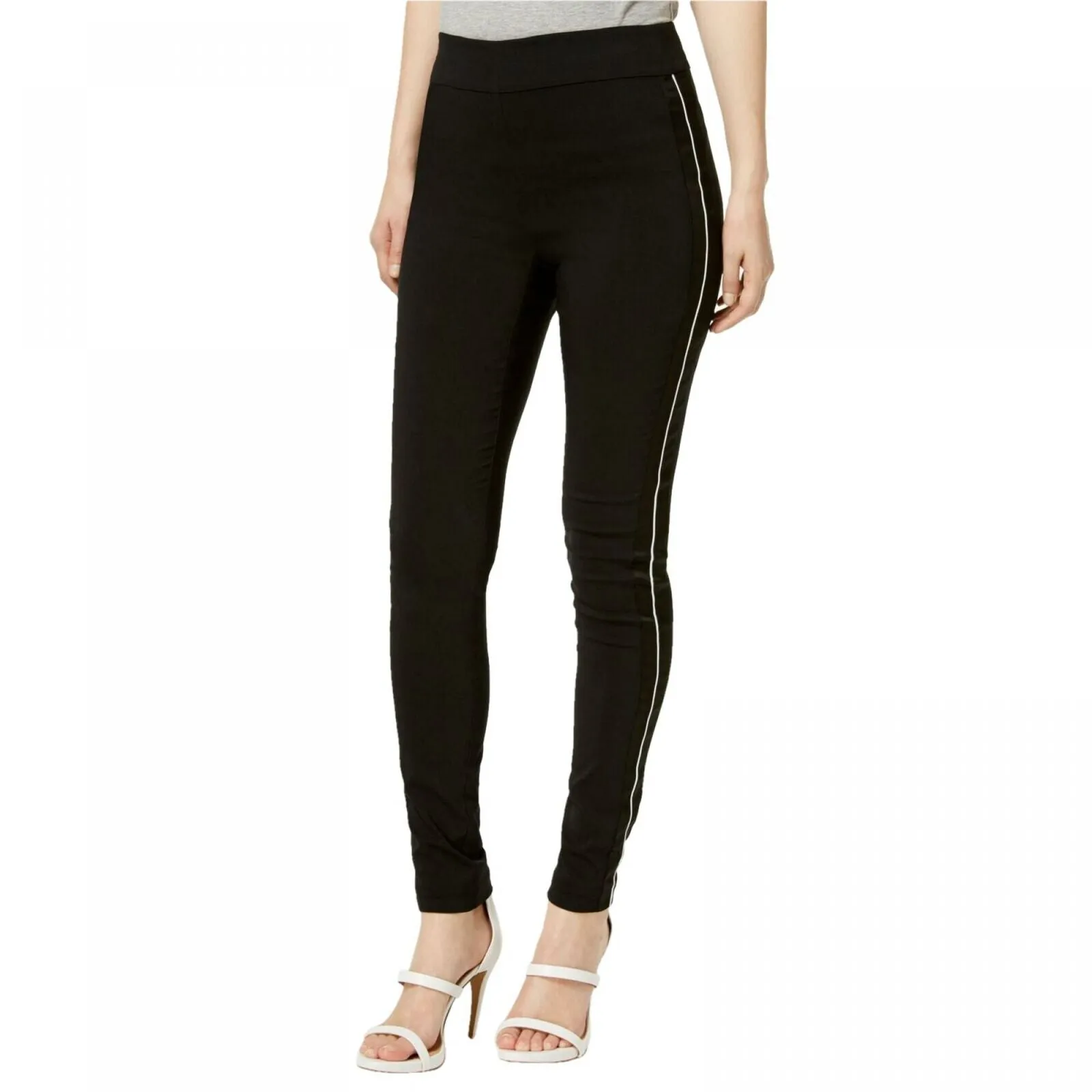 INC International Concepts Women's Curvy Satin Contrast Skinny Pants