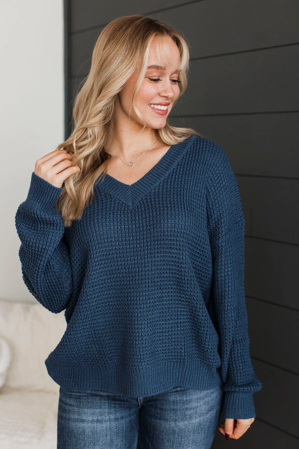 Inspiring Love V-Neck Sweater- Navy
