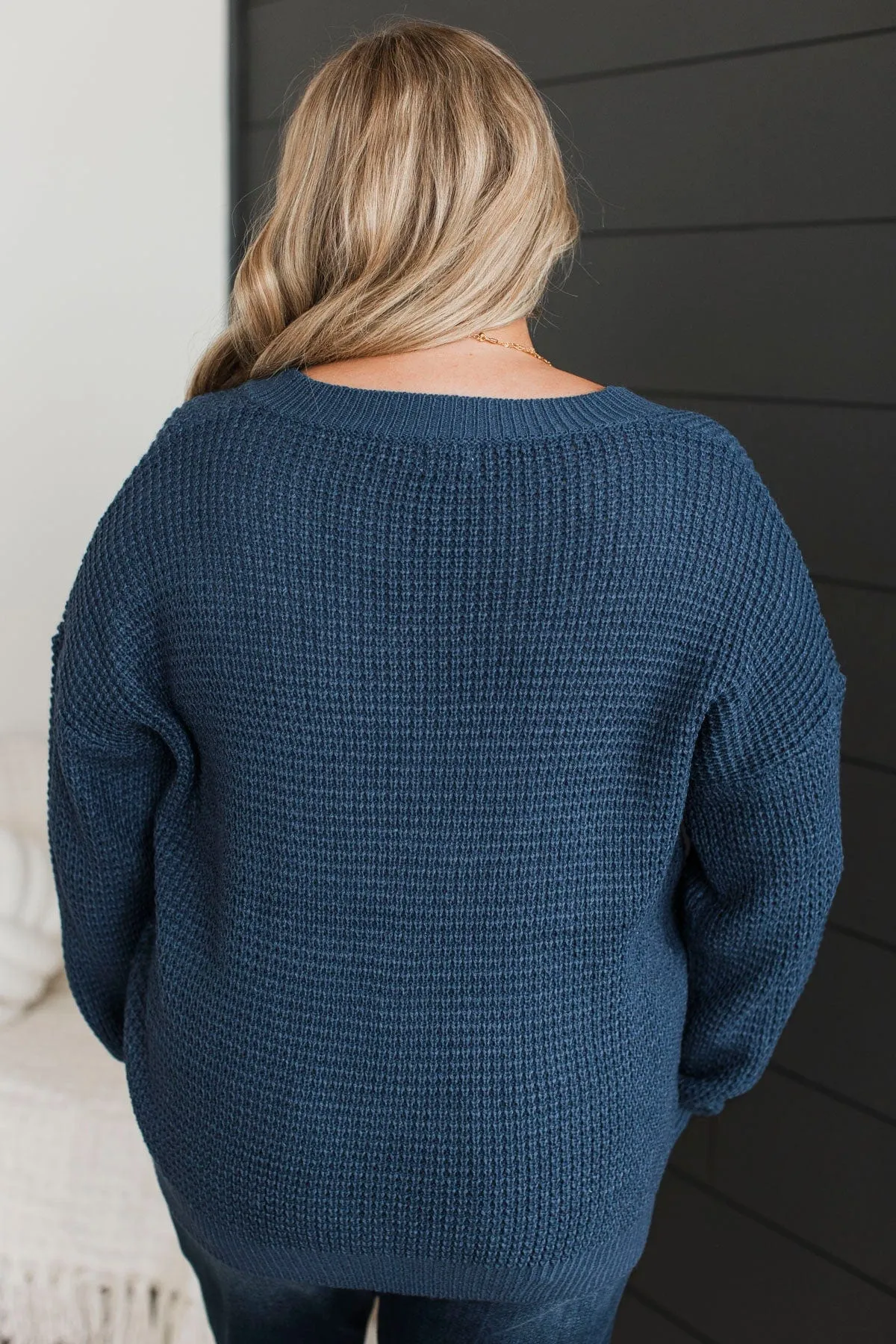 Inspiring Love V-Neck Sweater- Navy