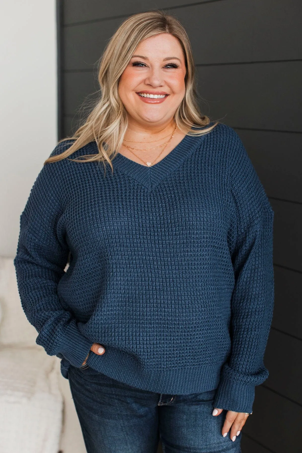 Inspiring Love V-Neck Sweater- Navy