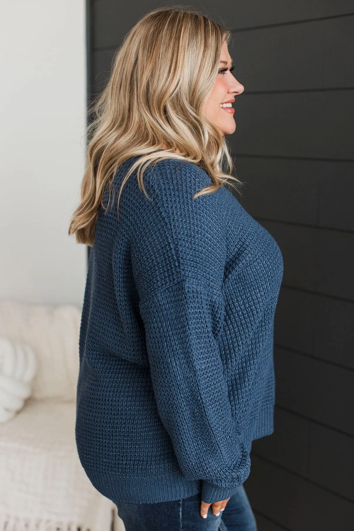 Inspiring Love V-Neck Sweater- Navy