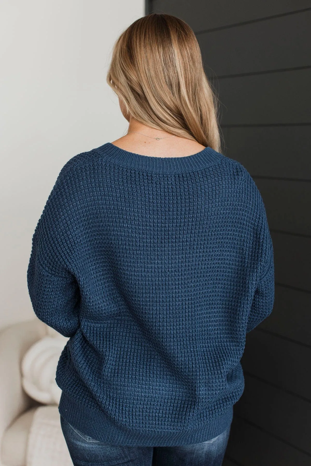 Inspiring Love V-Neck Sweater- Navy