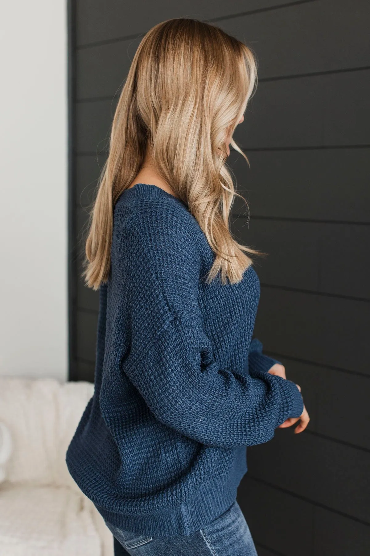 Inspiring Love V-Neck Sweater- Navy