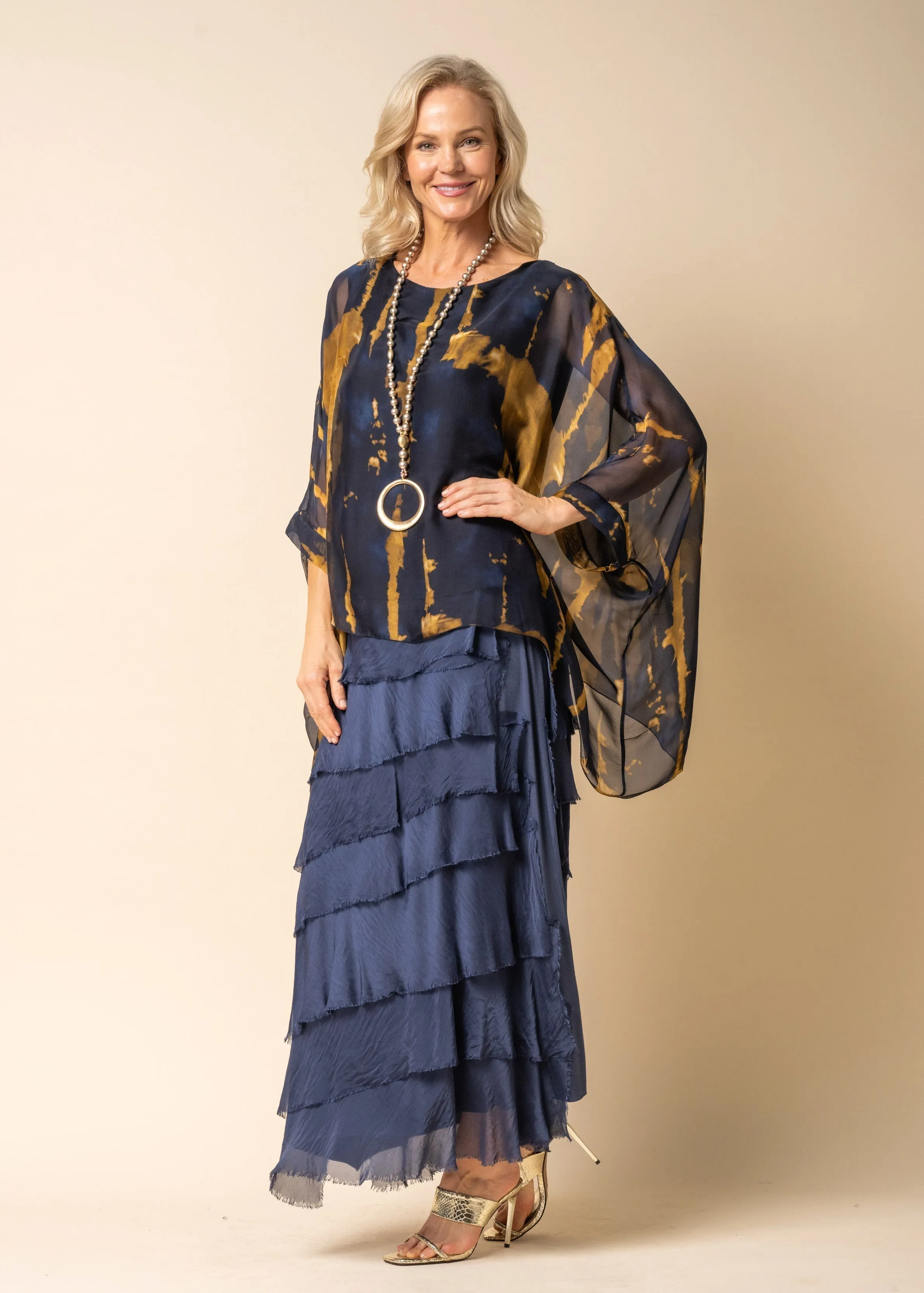 Ivonne Silk Top in Navy