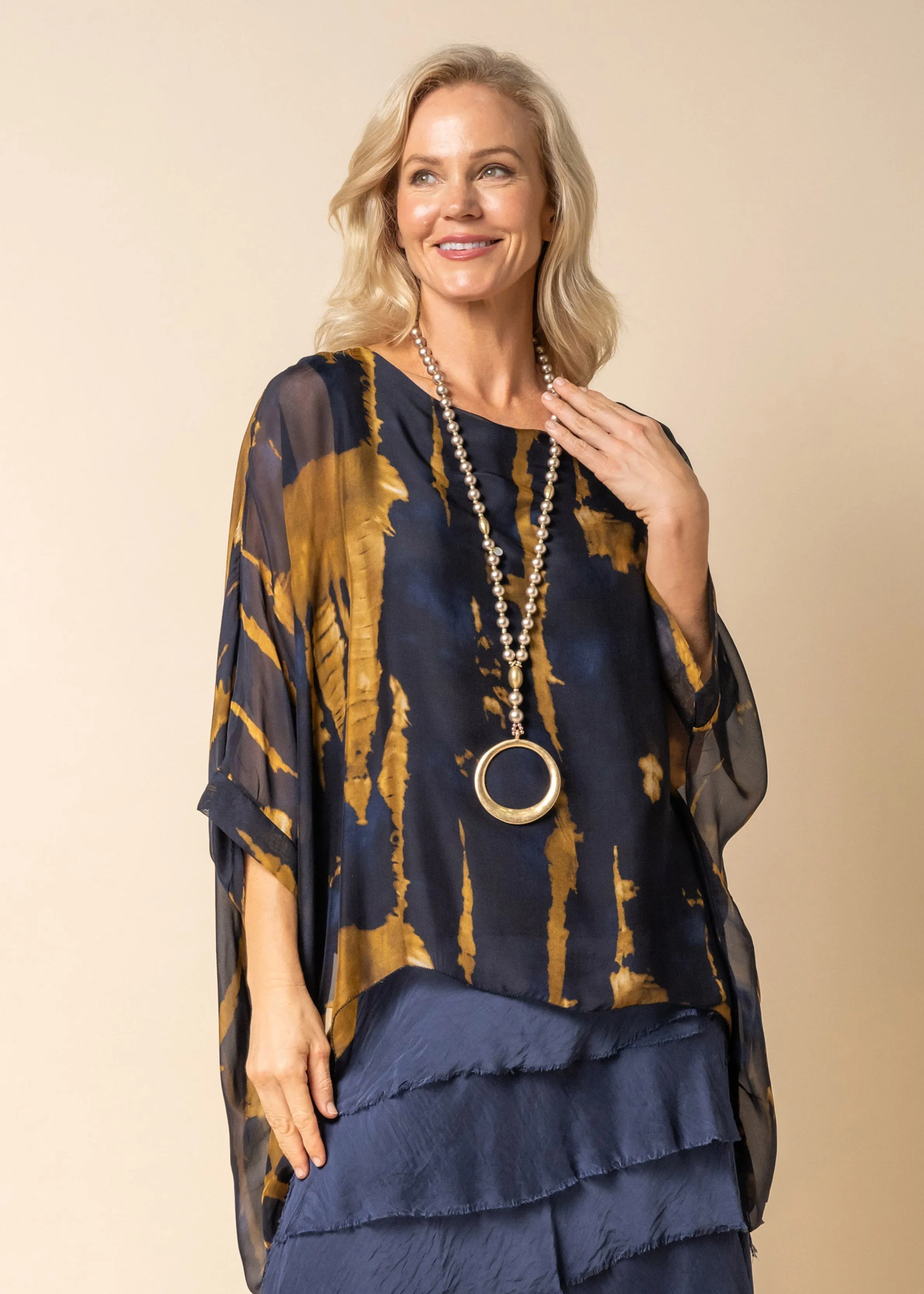 Ivonne Silk Top in Navy