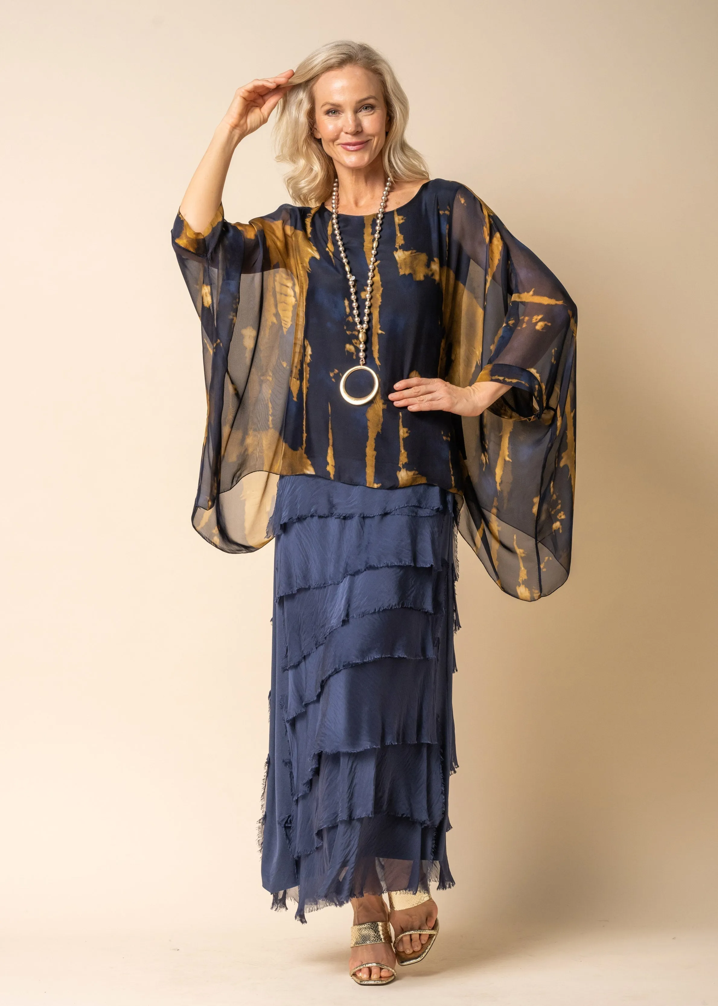Ivonne Silk Top in Navy
