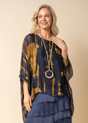 Ivonne Silk Top in Navy