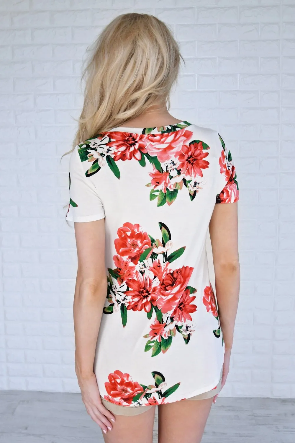 Ivory Floral Scoop Neck Top