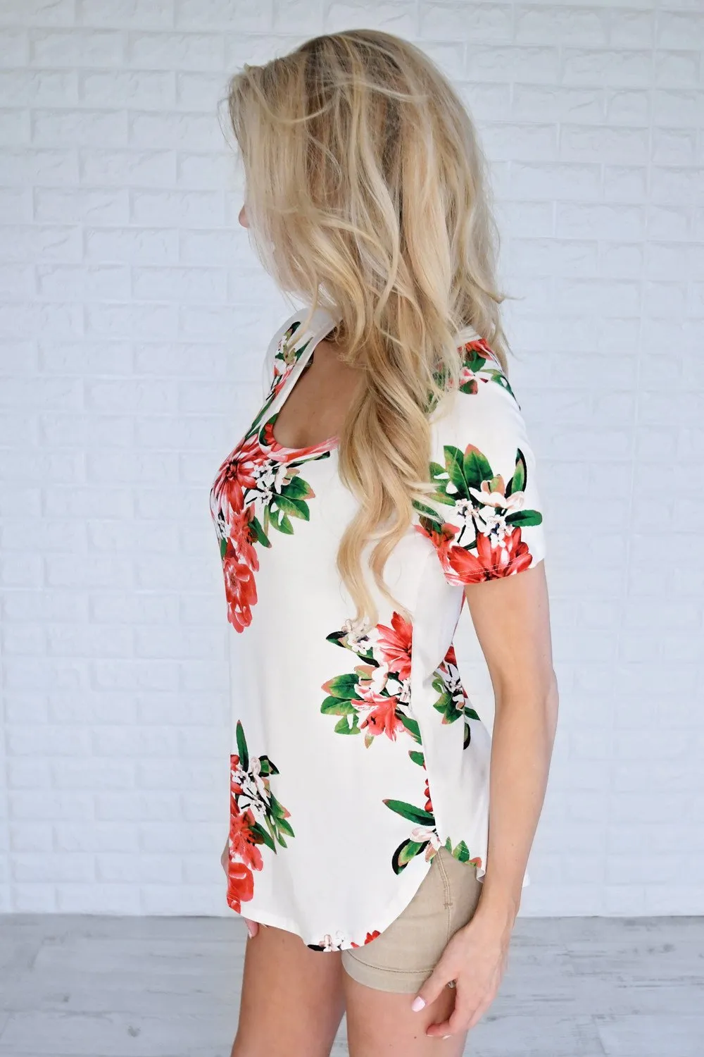 Ivory Floral Scoop Neck Top