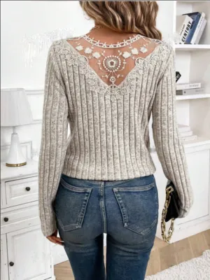 Joanna Lace Detail V-Neck Long Sleeve T-Shirt