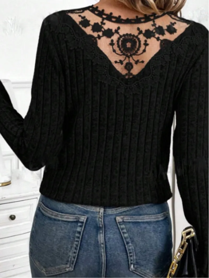 Joanna Lace Detail V-Neck Long Sleeve T-Shirt