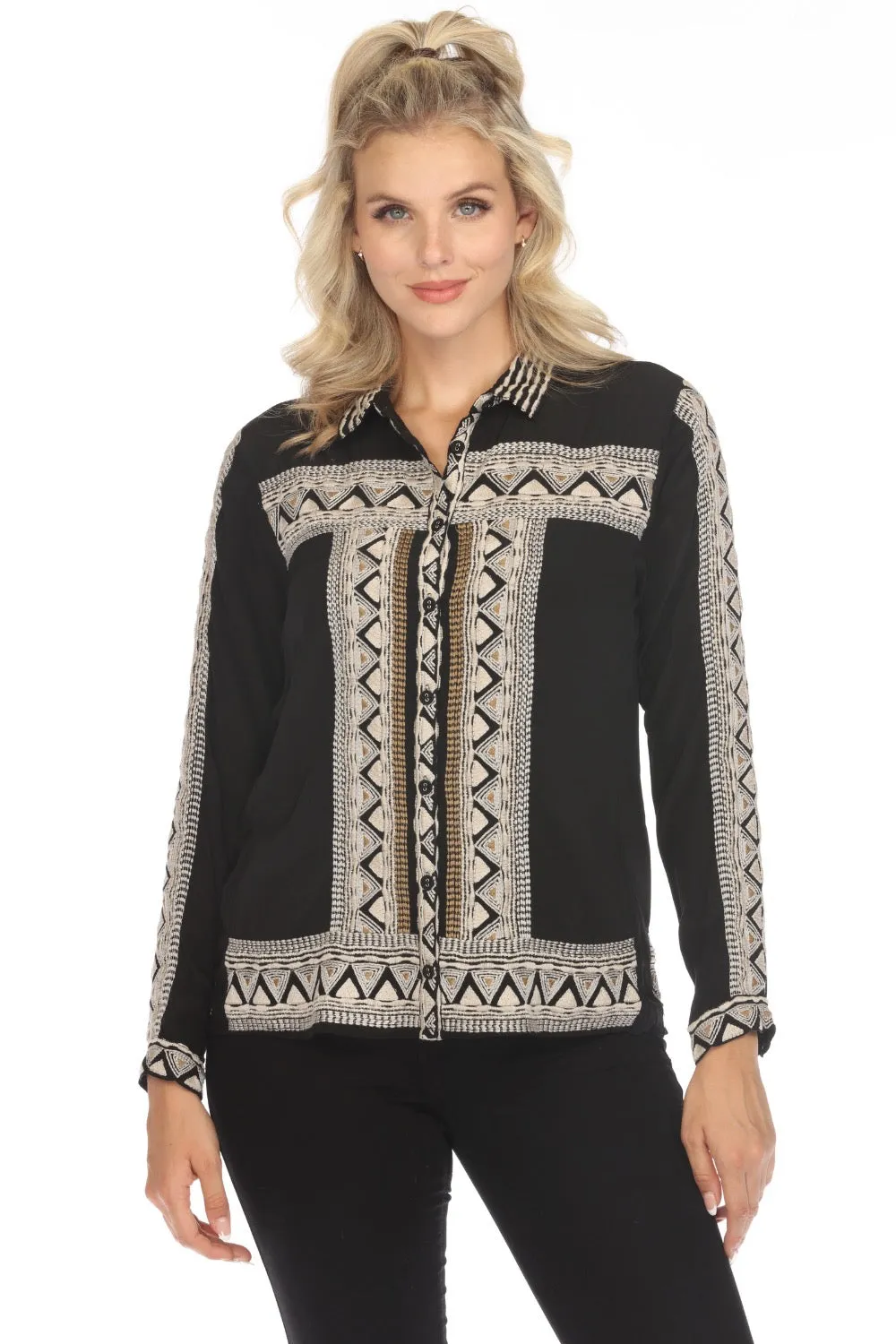 Johnny Was Biya Bixby Button-Down Silk Blouse B11923B8 Boho Chic