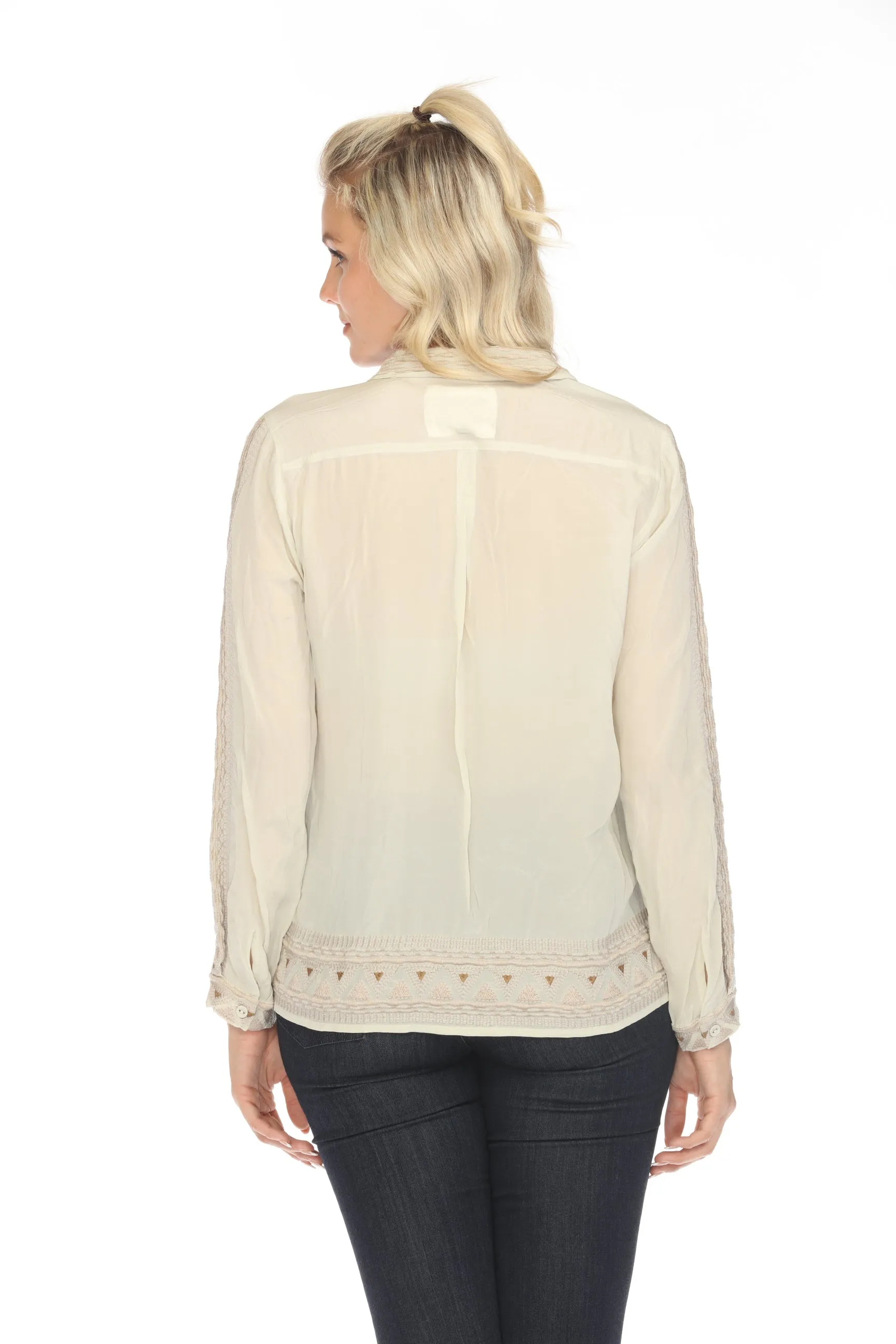 Johnny Was Biya Bixby Button-Down Silk Blouse B11923B8 Boho Chic