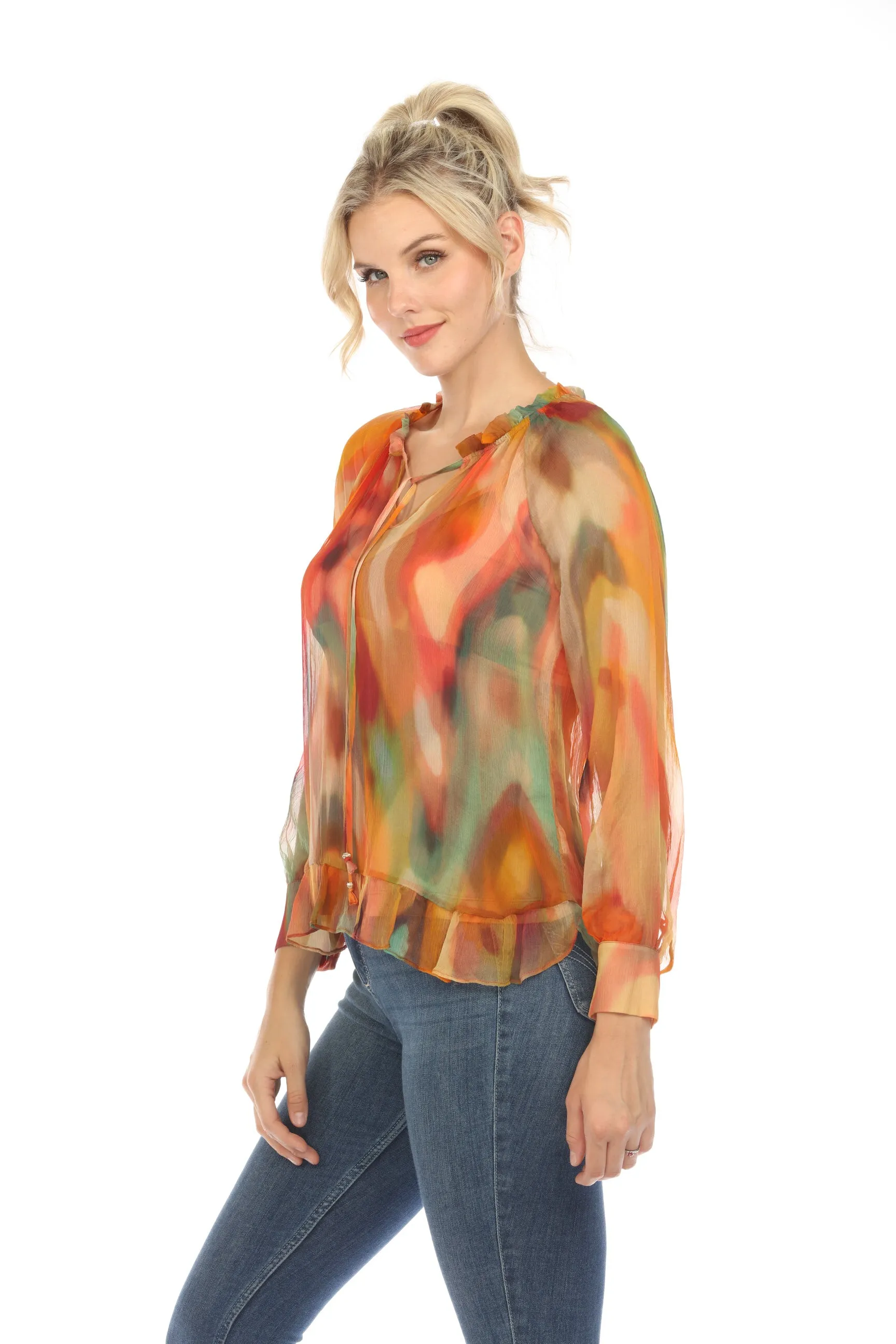 Johnny Was Love Radika Long Sleeve Silk Blouse Boho Chic L15223-9