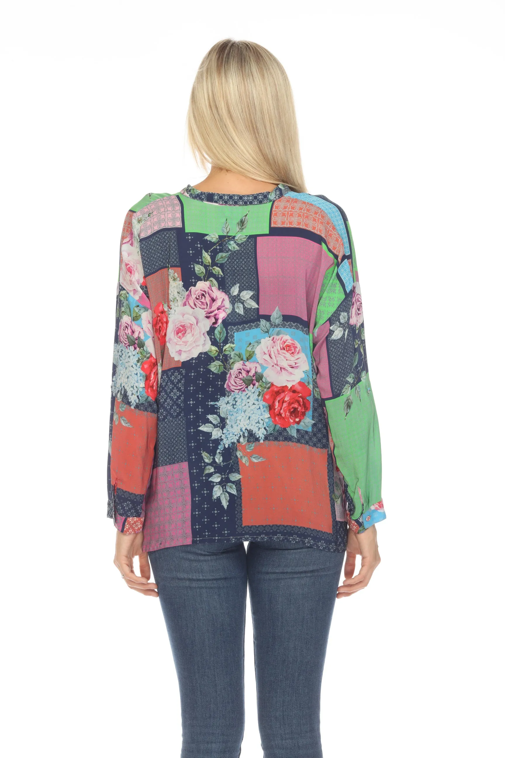 Johnny Was Rose Seline Silk Floral Button Down Top Boho Chic C10823A3