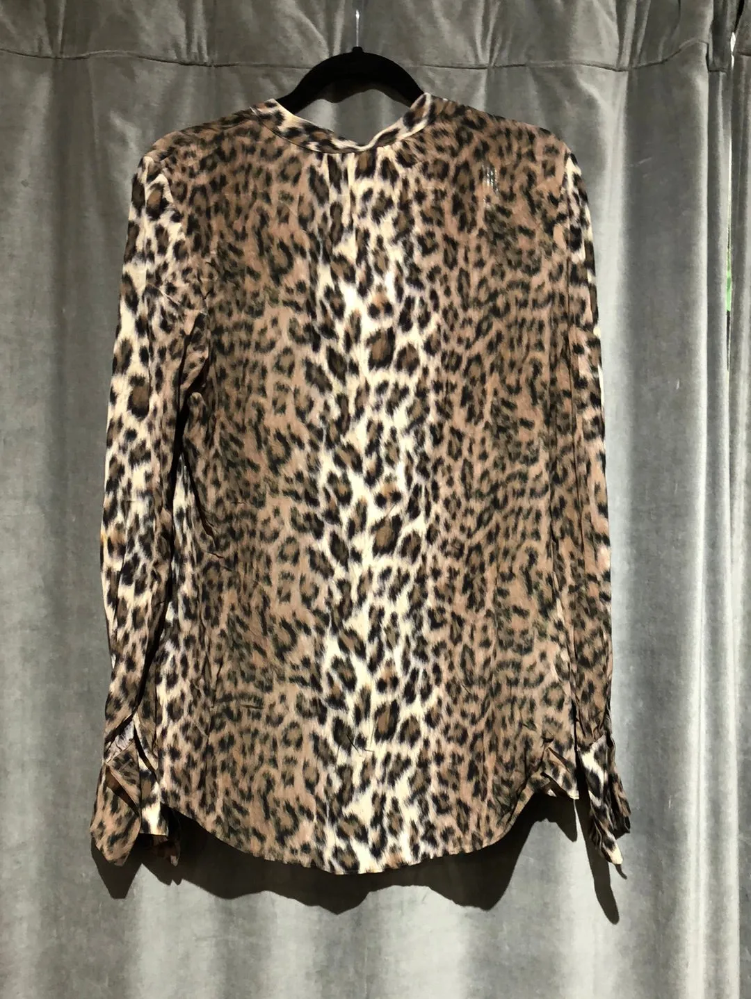 Joie Leopard Print Collarless Silk Covered Button Down Blouse