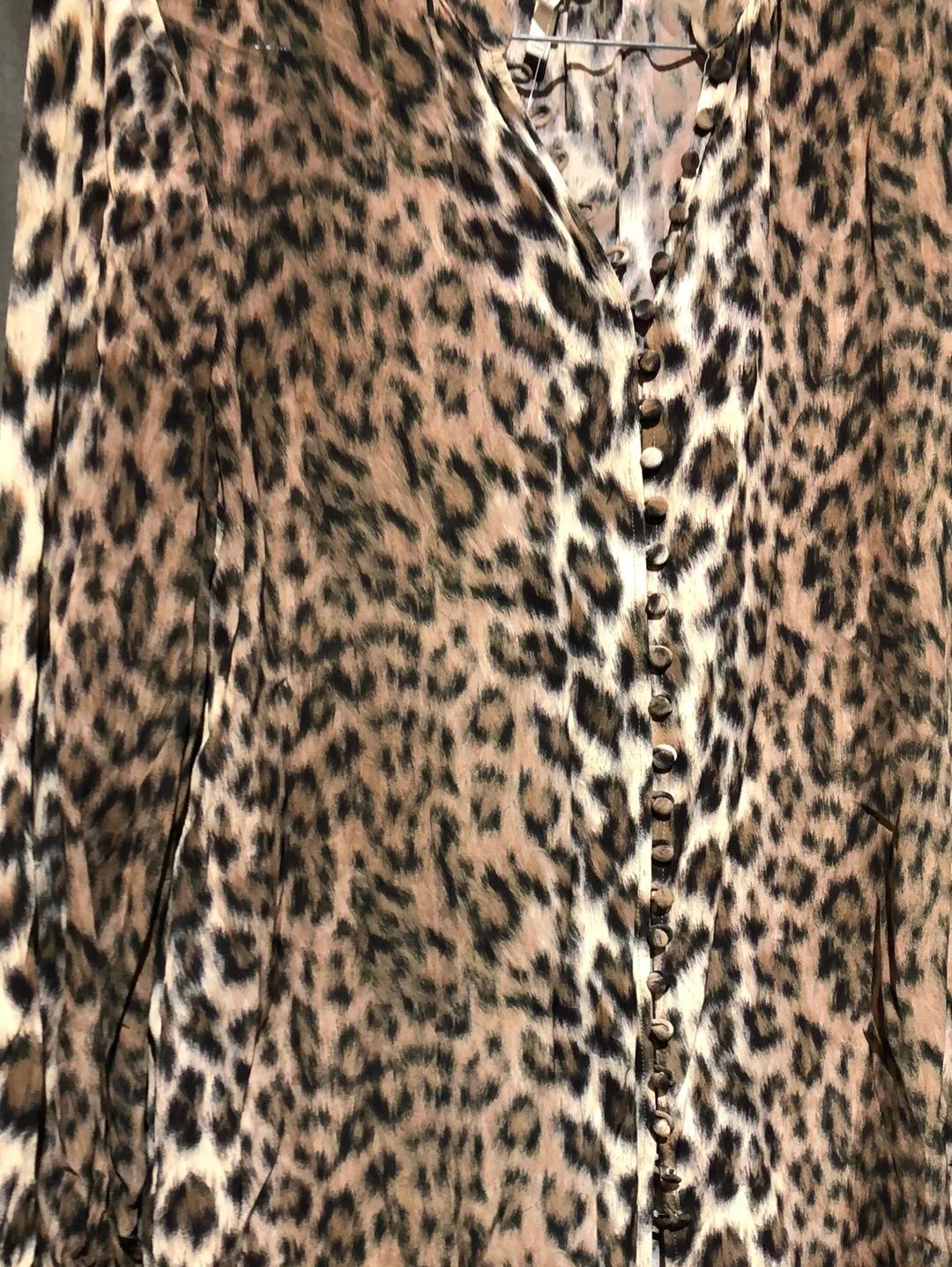 Joie Leopard Print Collarless Silk Covered Button Down Blouse