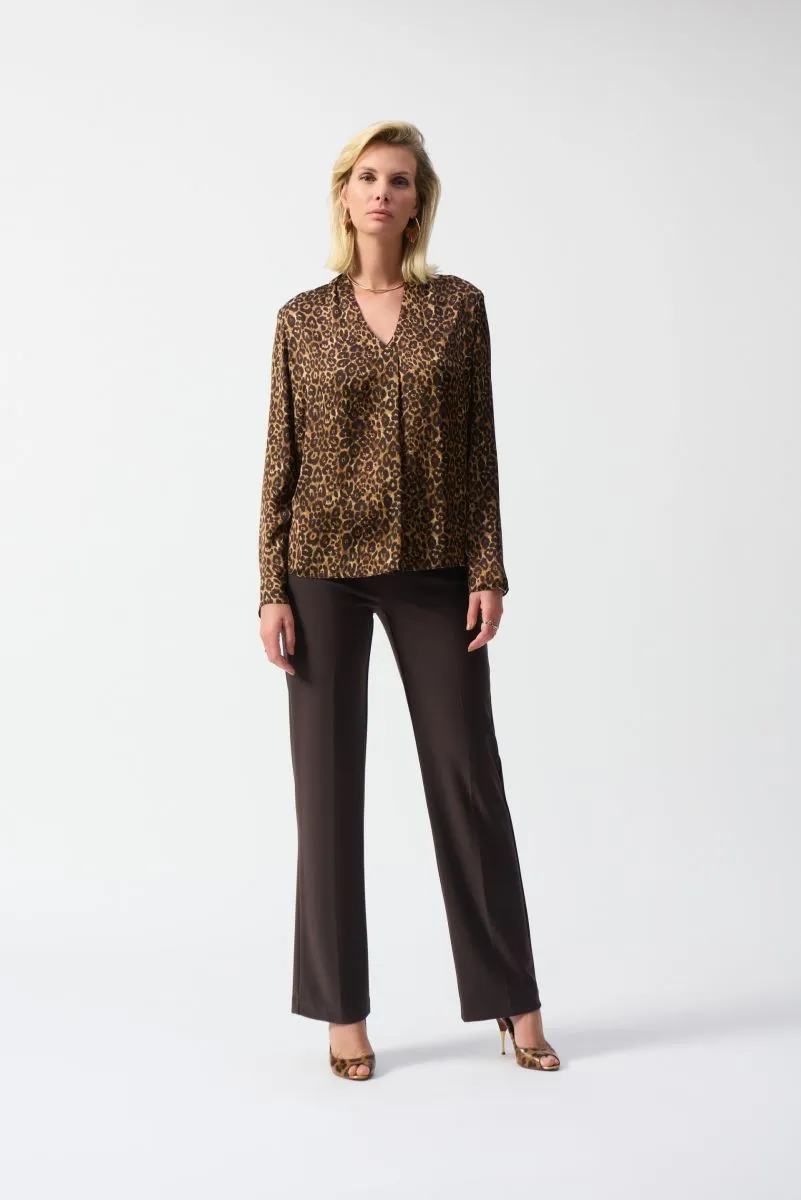 Joseph Ribkoff Beige/Black Animal Print Long Sleeve Satin Top 244253