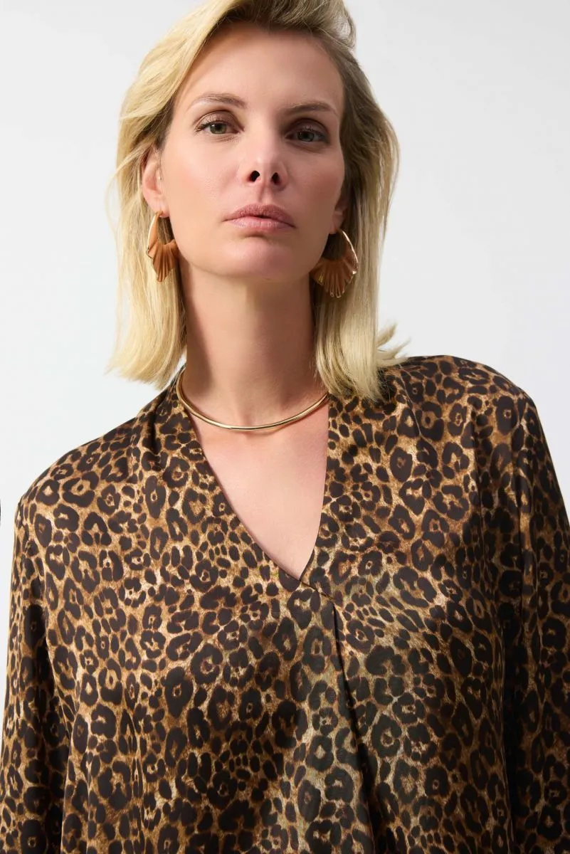 Joseph Ribkoff Beige/Black Animal Print Long Sleeve Satin Top 244253