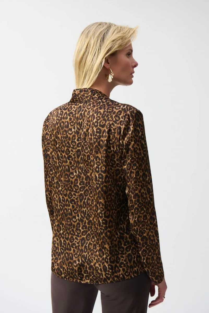 Joseph Ribkoff Beige/Black Animal Print Long Sleeve Satin Top 244253