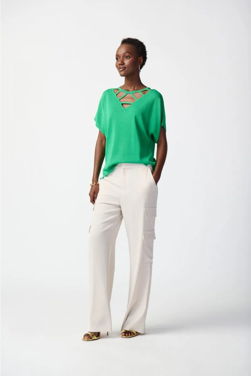 Joseph Ribkoff Cutout V-Neck Dolman Sleeve Knit Sweater Top 241915