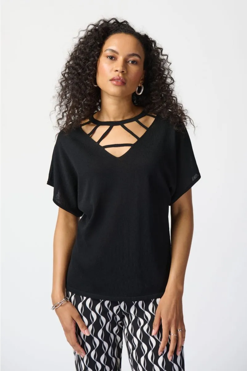 Joseph Ribkoff Cutout V-Neck Dolman Sleeve Knit Sweater Top 241915