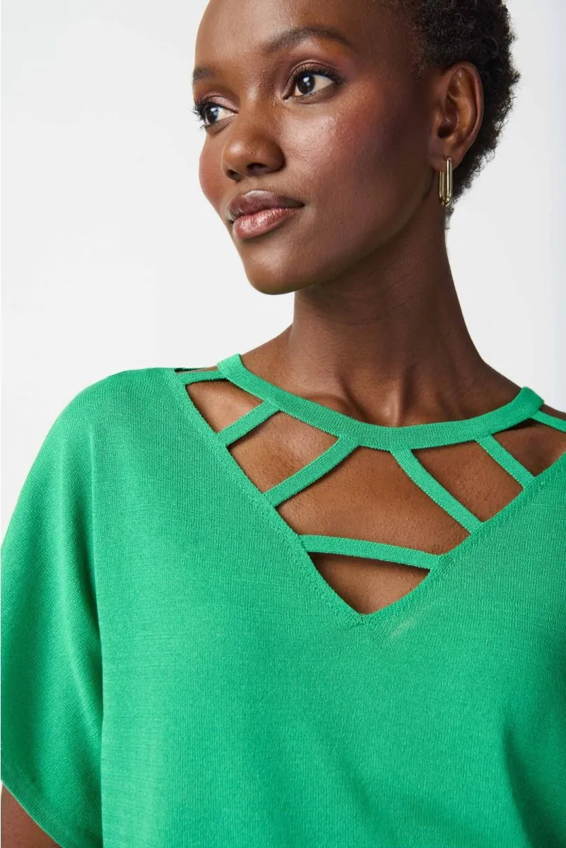Joseph Ribkoff Cutout V-Neck Dolman Sleeve Knit Sweater Top 241915