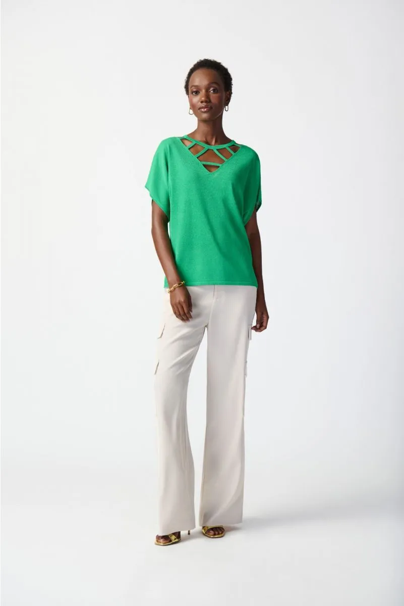 Joseph Ribkoff Cutout V-Neck Dolman Sleeve Knit Sweater Top 241915