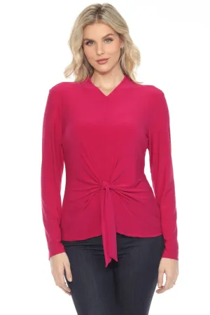 Joseph Ribkoff Rich Berry Knot Front Long Sleeve V-Neck Top 244112