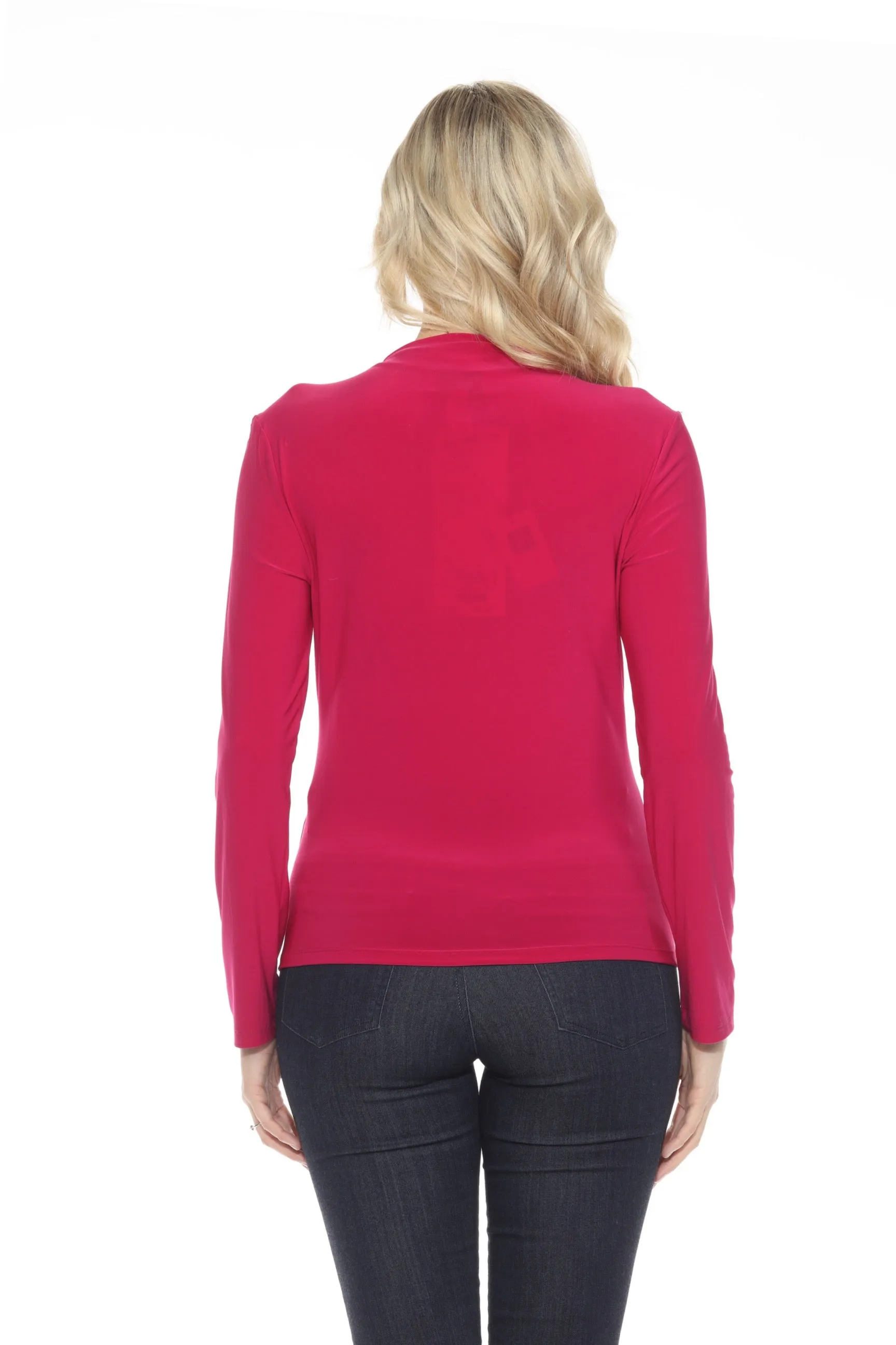 Joseph Ribkoff Rich Berry Knot Front Long Sleeve V-Neck Top 244112