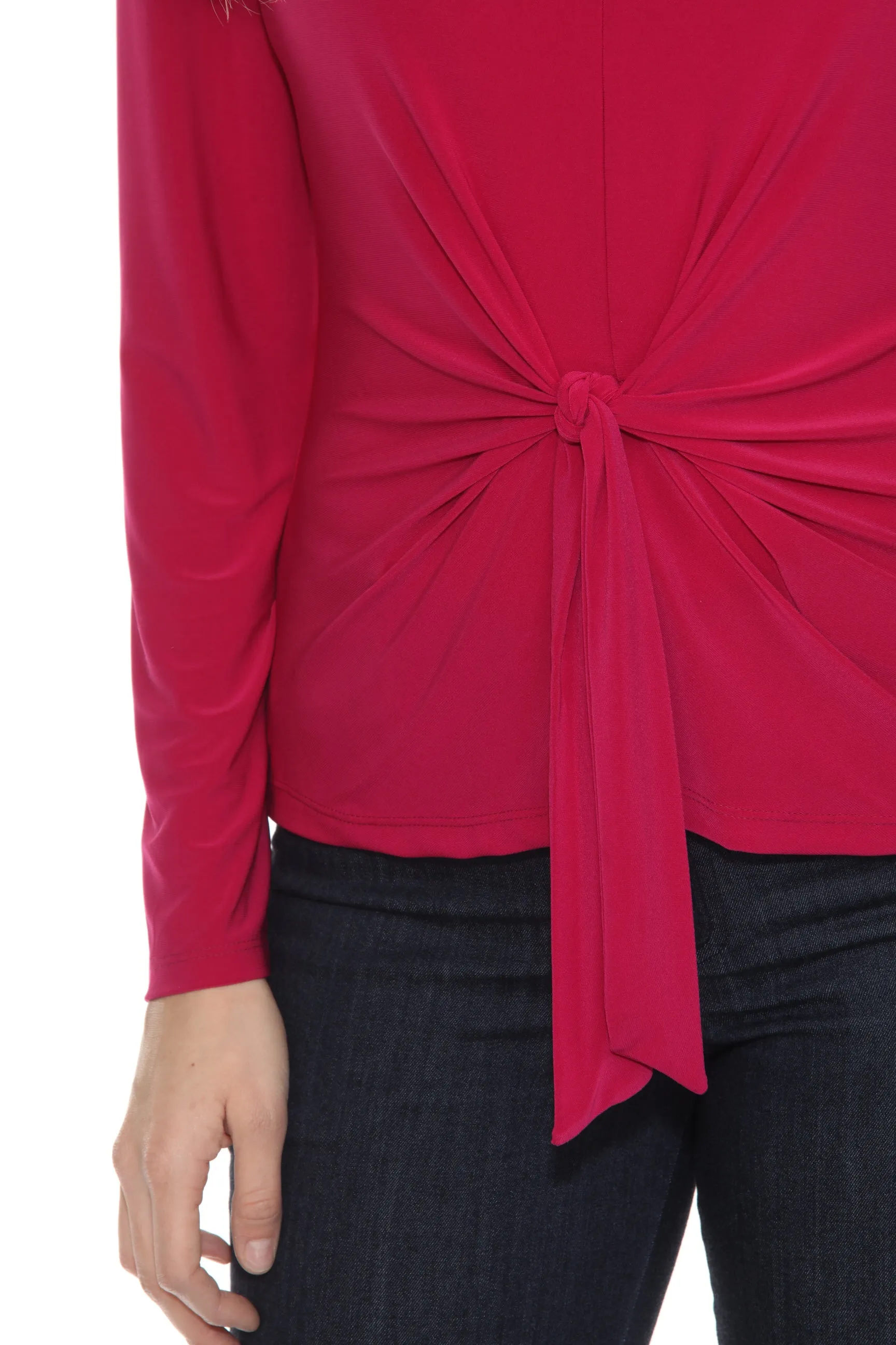 Joseph Ribkoff Rich Berry Knot Front Long Sleeve V-Neck Top 244112