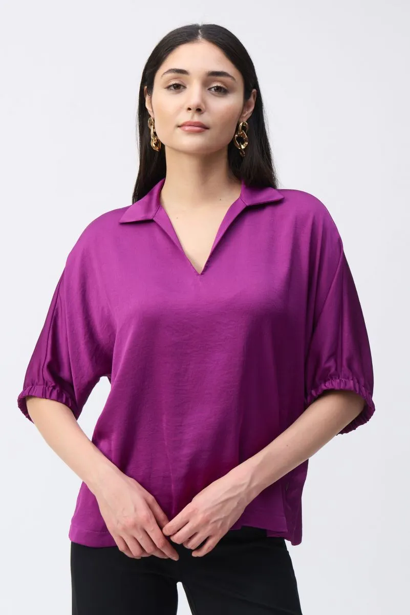 Joseph Ribkoff Shirt Collar 3/4 Sleeve Satin Top 243183