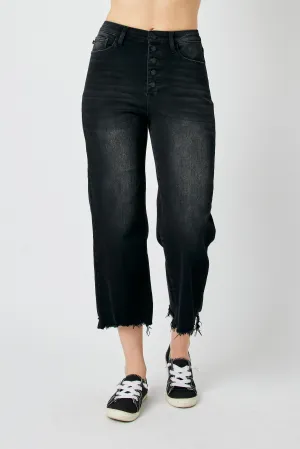 JUDY BLUE BLACK HIGH WAISTED DESTROY RAW HEM CROP WIDE JEANS / STUFFOLOGY BOUTIQUE