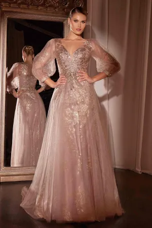 Ladivine CD0102 Dress Long Sleeve Layered Tulle A-Line Gown