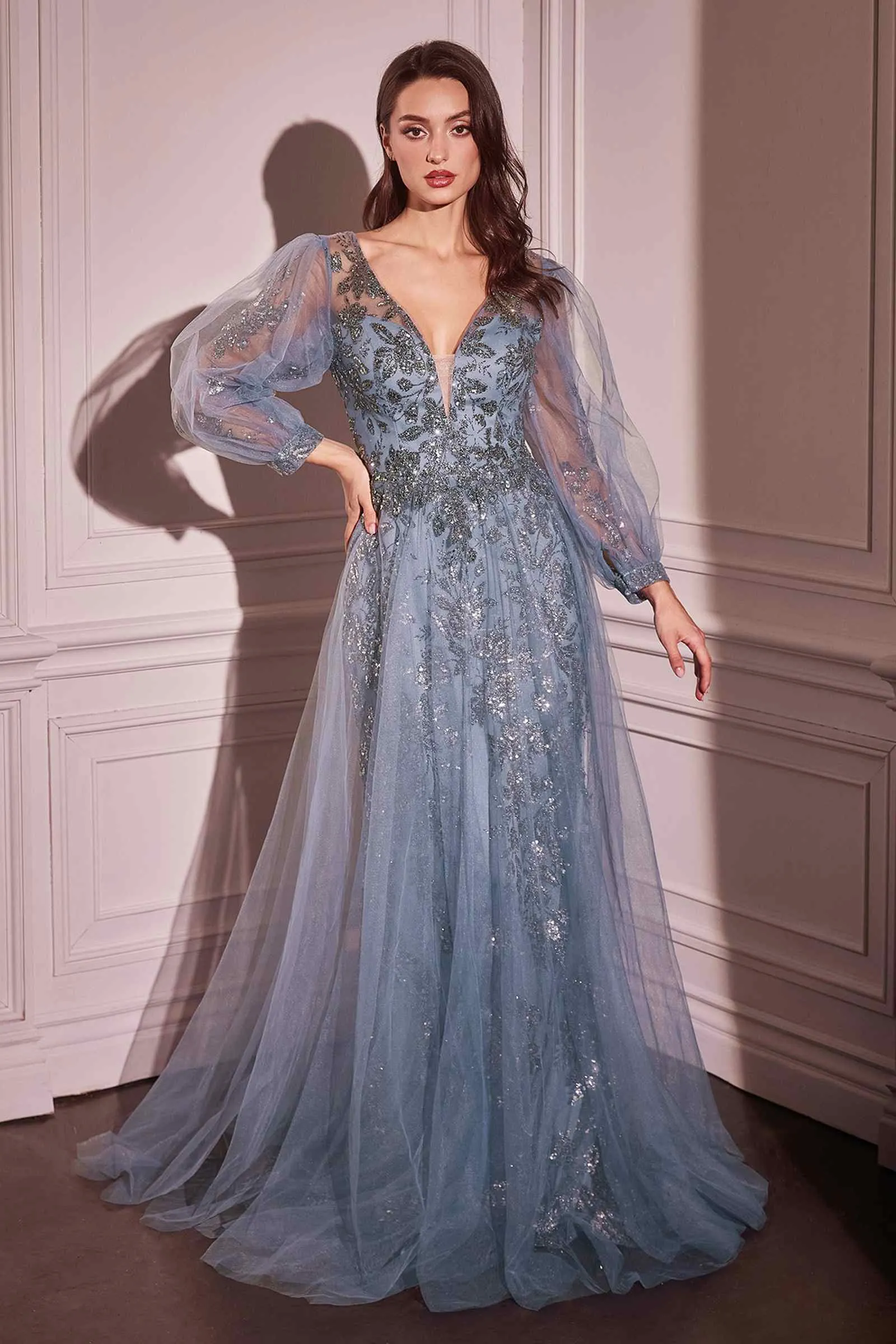 Ladivine CD0102 Dress Long Sleeve Layered Tulle A-Line Gown